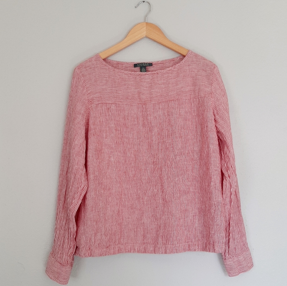 Ralph Lauren | 100% Linen Red Striped Top